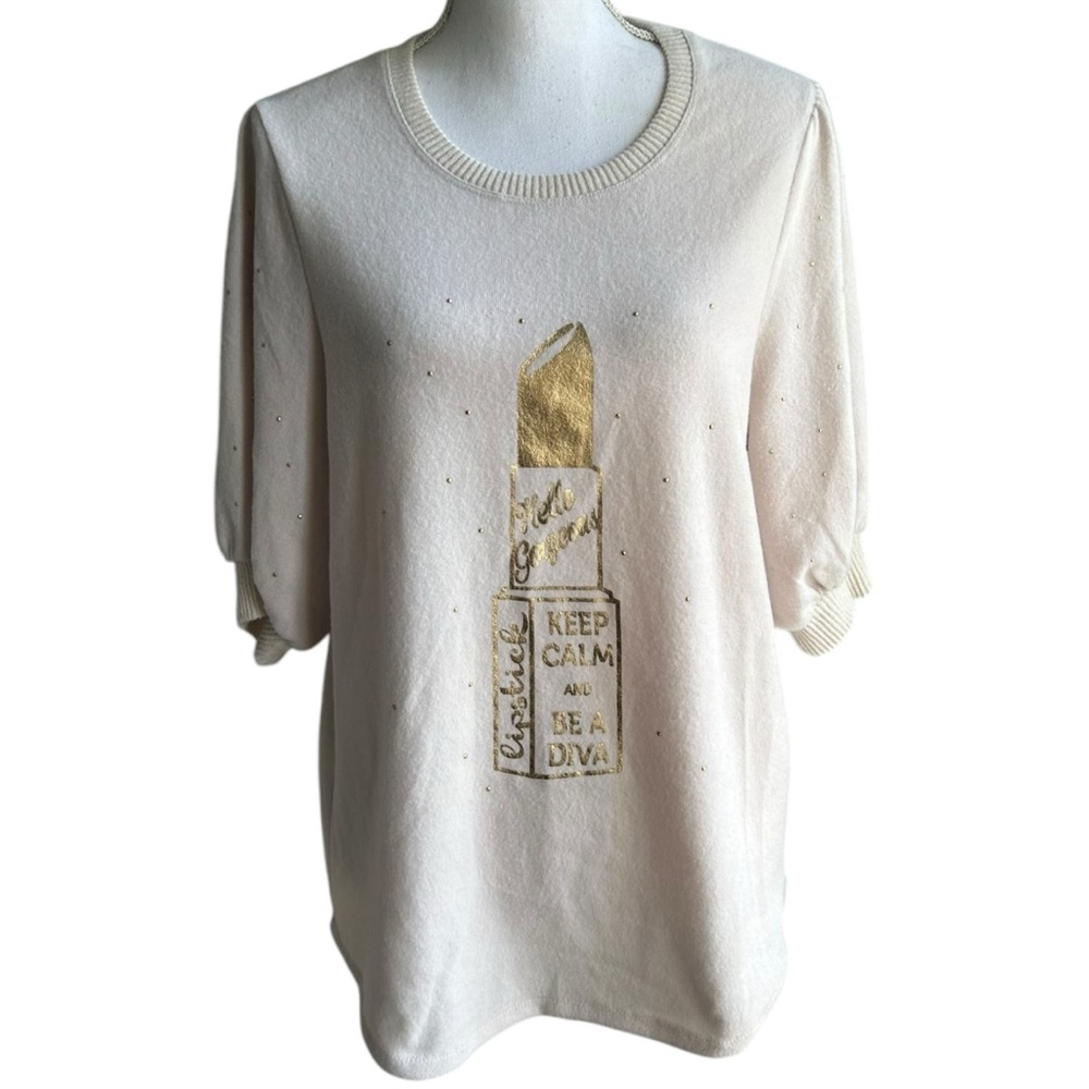 Love + Lace Gold Graphic Relaxed Cream Top